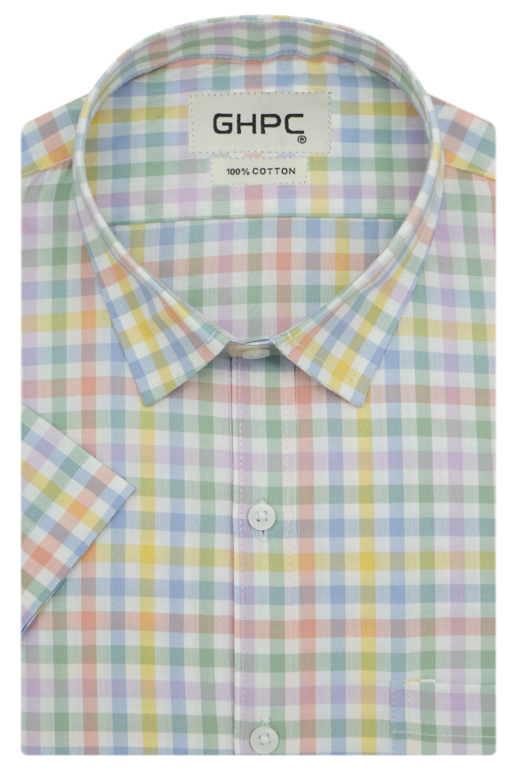 ghpc 100% Cotton Checkered Half Sleeves Regular Fit Formal Shirt for Men-picture-54