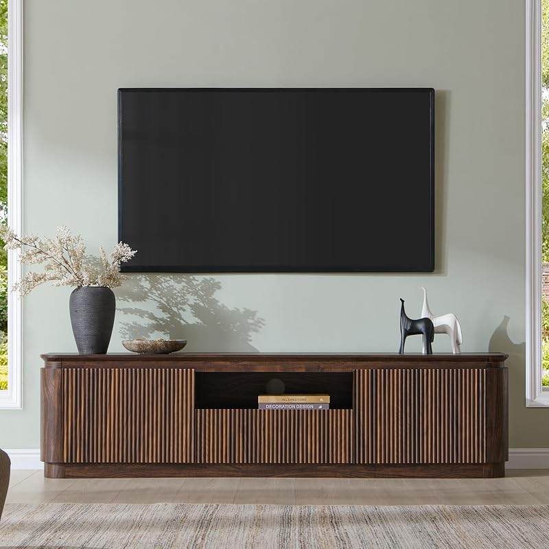 70" Fluted TV Stand for TVs up to 80", Dark Walnut Oak image 3