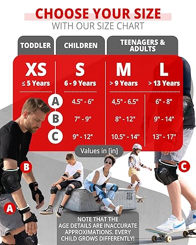 Miniatura 5 de Skatewiz Rodilleras y coderas para adultos - Equipo de protección para patinaje - PROTECT-1 - Talla L Negra - Protectores de muñeca, almohadillas