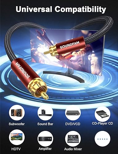 Miniatura 9 de SOUNDFAM Cable RCA de 90 grados, cable de subwoofer en ángulo recto, cable coaxial de audio digital de alta calidad, chapado en oro de 24 quilates,