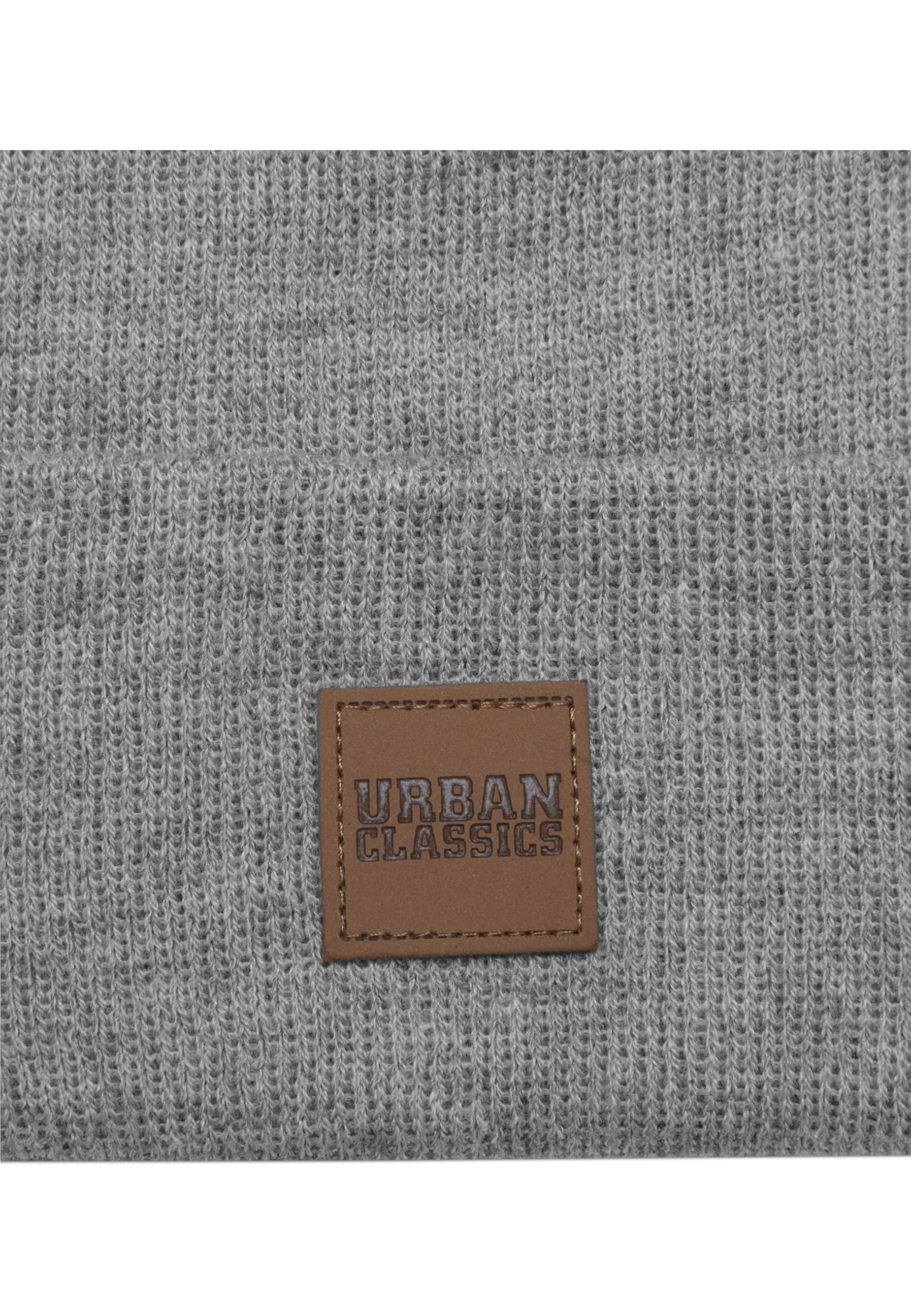 Urban Classics Uniseks Leatherpatch Long Beanie Czapka Zimowa, Szary