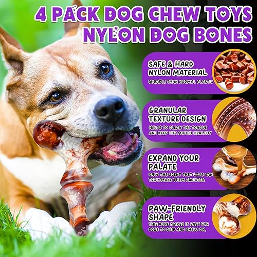 Miniatura 3 de Paquete de 4 juguetes masticables para perros para masticadores agresivos, juguetes indestructibles para perros con sabor a tocino, juguetes