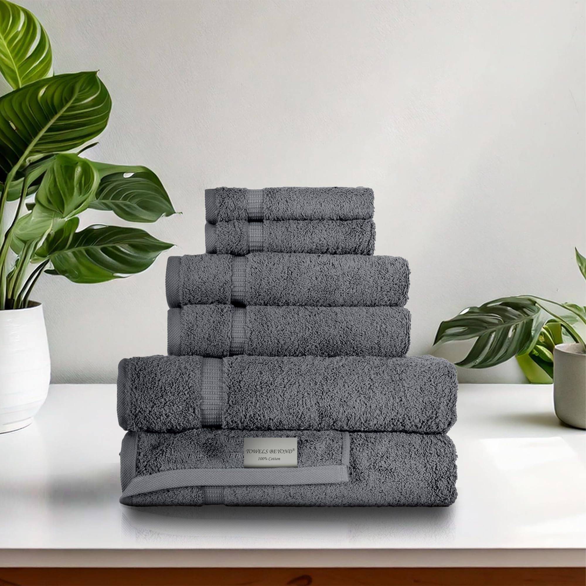 Towels Beyond - Luxury 6 Piece Towel Set, 100% Turkish Cotton, Quick Drying, Highly Absorbent & Comfy, Includes 2 Bath Towels, 2 Hand Towels & 2 Washcloths | (Grey)