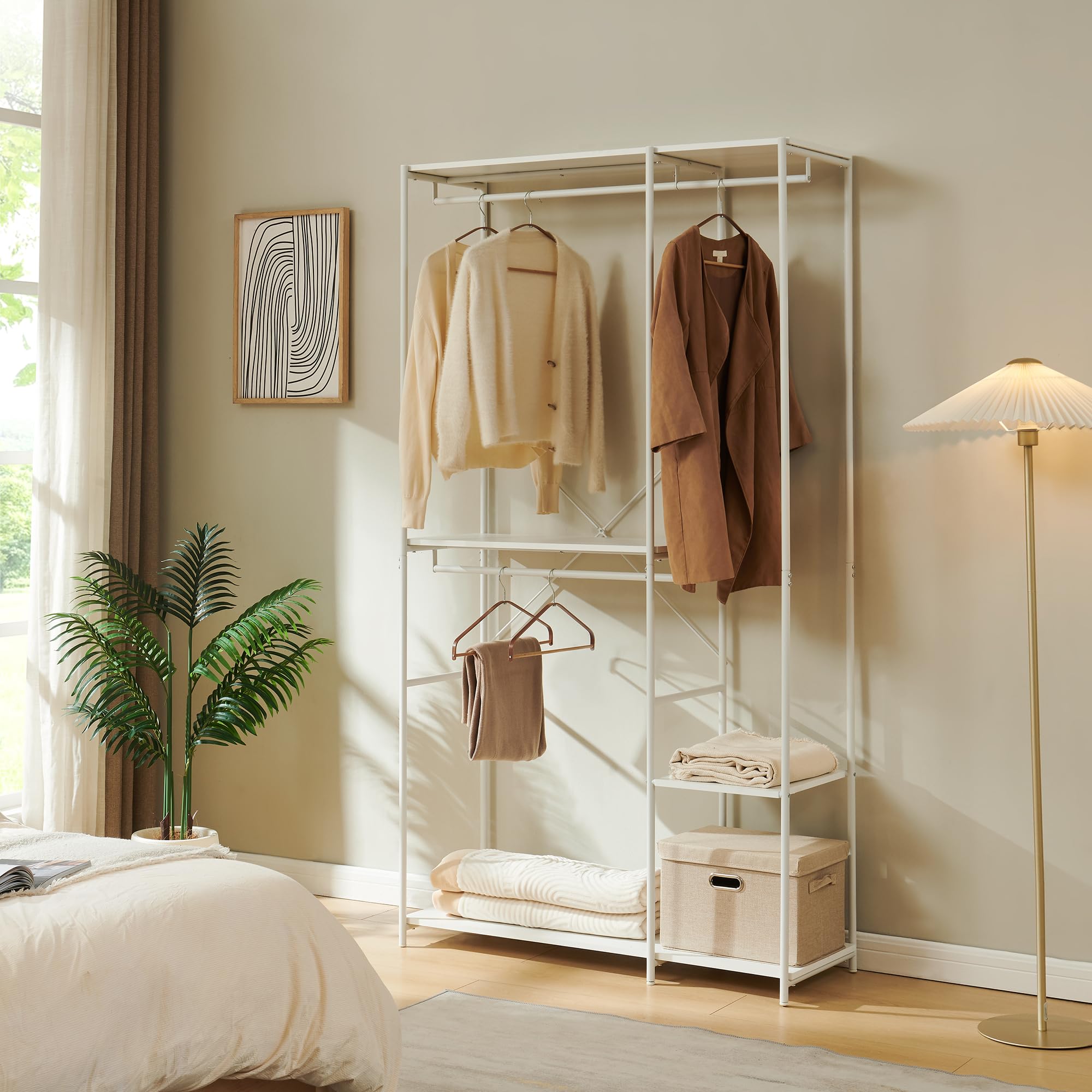 [en.casa] Armoire Ouverte Verdfjorg avec 3 Étagères 3 Barres de Penderie Portant à Vêtements Design Intemporel Moderne pour Chambre Dressing Stockage Rangement 200 x 110 x 40 cm Blanc