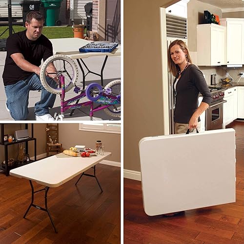 Miniatura 8 de Lifetime 80753 Mesa comercial plegable en la mitad, 6 pies, almendra