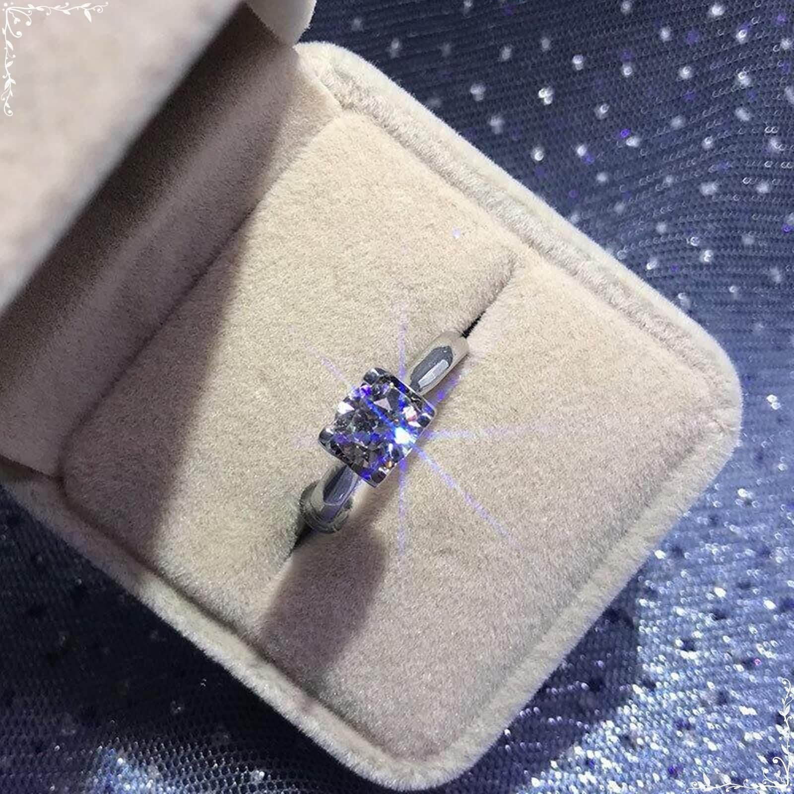 Daesar Anillo Mujer Compromiso con Redondo Solitario con Moissanita de 0.5ct, Oro Blanco 9K/14K/18K, Anillos Alianza Plata