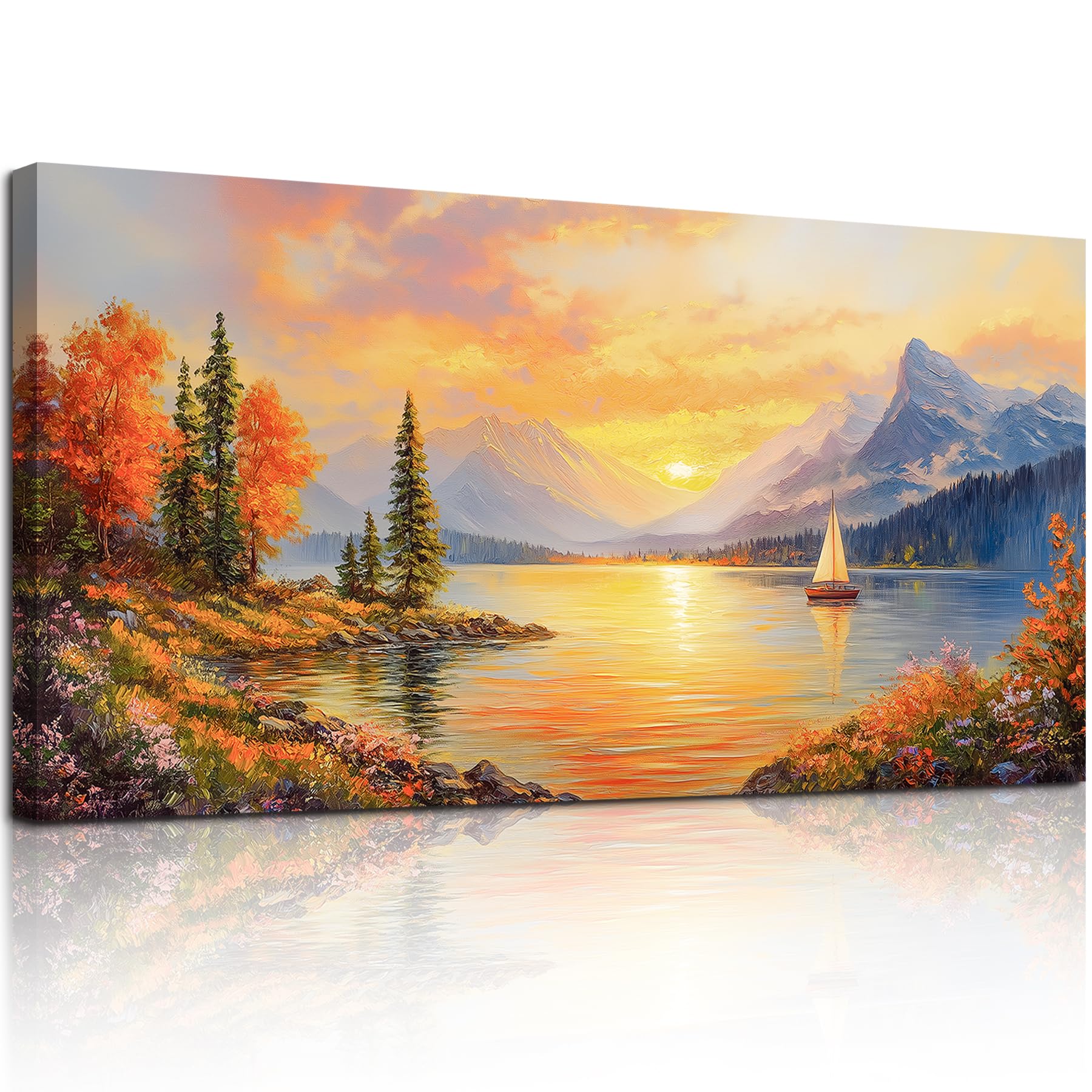 絵画 Mountain at sunset Amazon.com: SERIMINO Sunset Landscape Large Wall Art