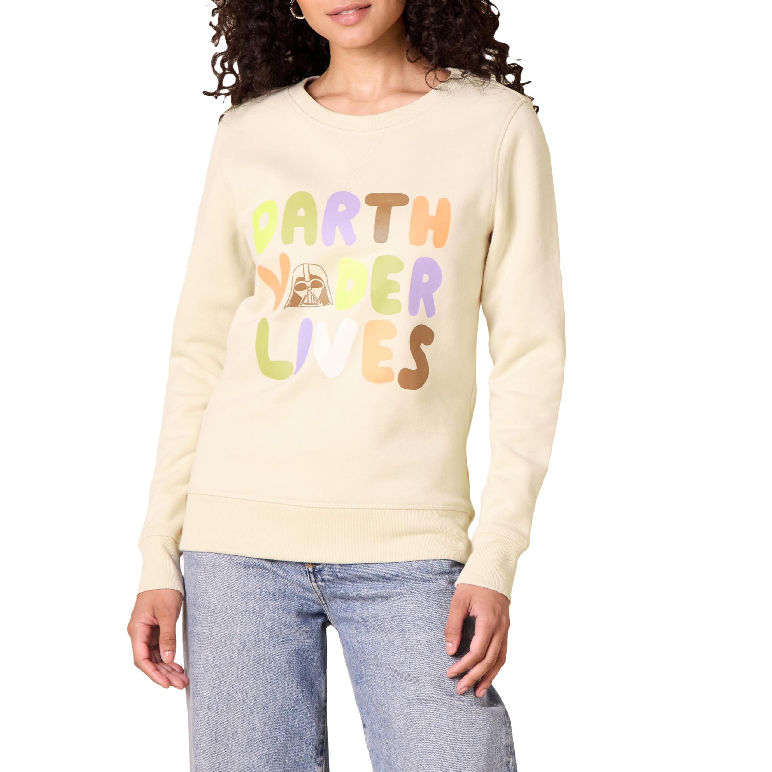 Amazon Essentials Disney | Marvel | Star Wars | Princess Women's Long Sleeve Fleece Crew Sweatshirts, Star Wars Vader, Small