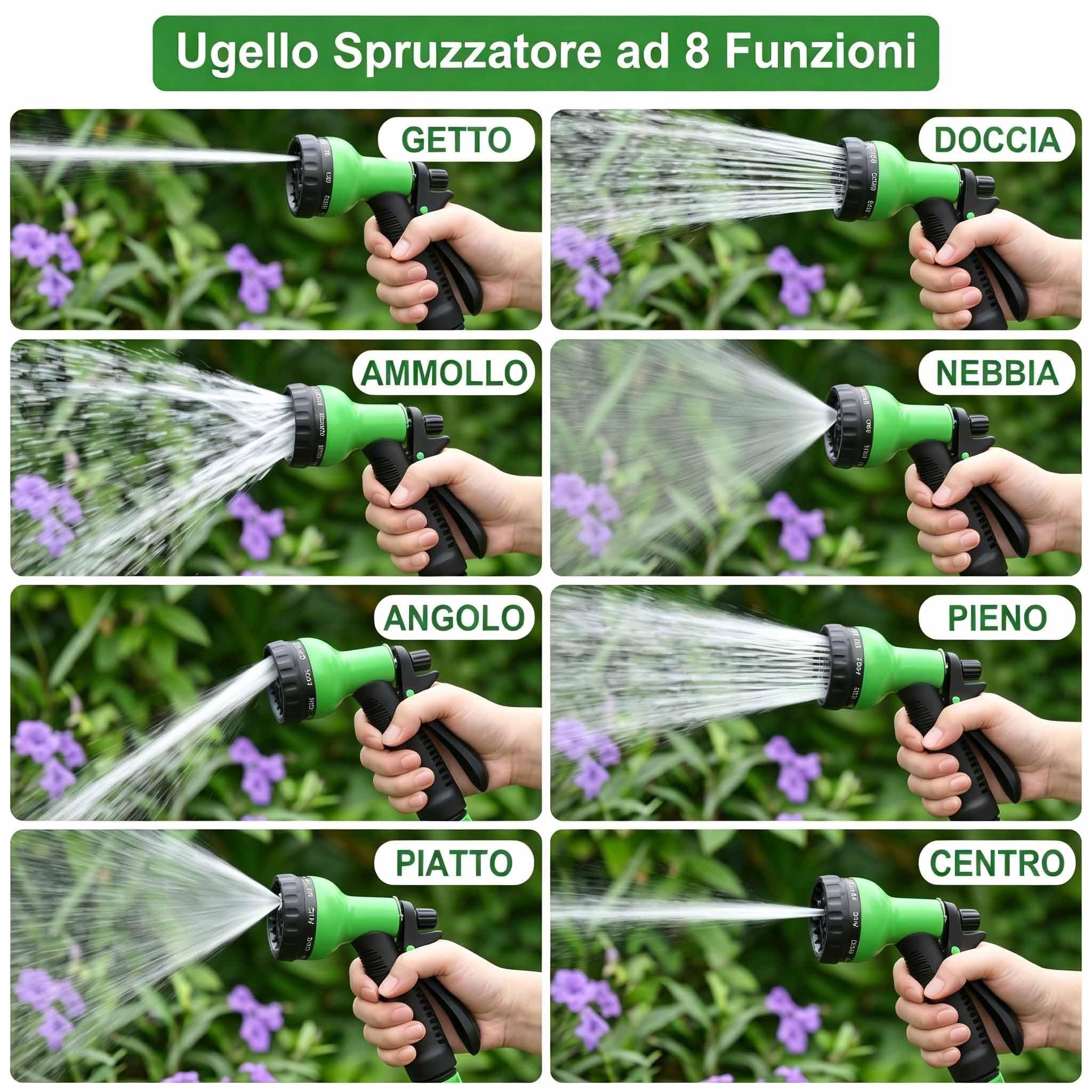 Tubo Giardino Estensibile 30m (100FT), Tubo Irrigazione Espandibile Flessibile Anti Attorcigliamento con Pistola Spruzzo 7 Funzioni, Canna Acqua con Adattatori 1/2" 3/4", per Giardino e Lavaggio Auto