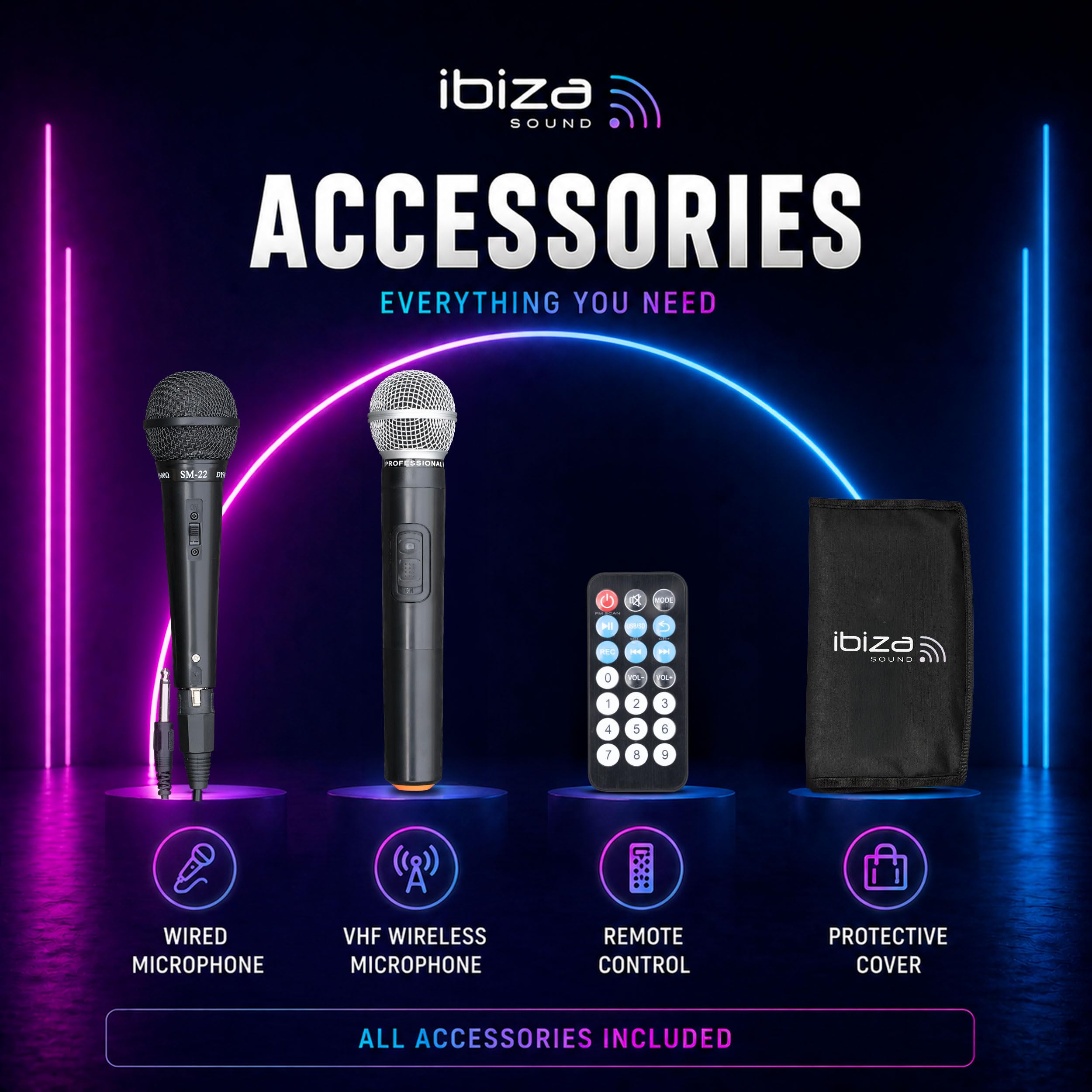 Ibiza PORT10VHF-BT Altoparlante PA Bluetooth 10" 25 cm 500 W 250 W RMS Karaoke 2 Microfoni VHF TWS USB SD Carrello