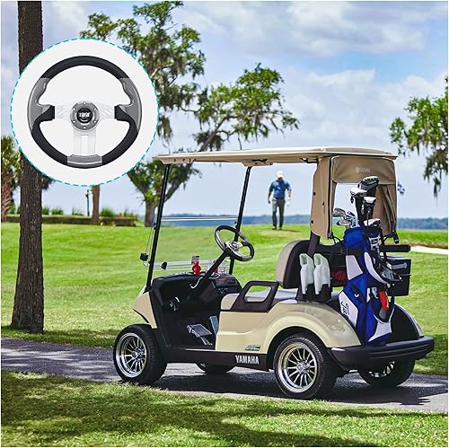 Miniatura 5 de 10L0L Volante de carrito de golf de diseño universal para Yamaha Club Car DS y Precedent Tempo, EZGO RXV y TXT, diseño ergonómico de fibra de carbono