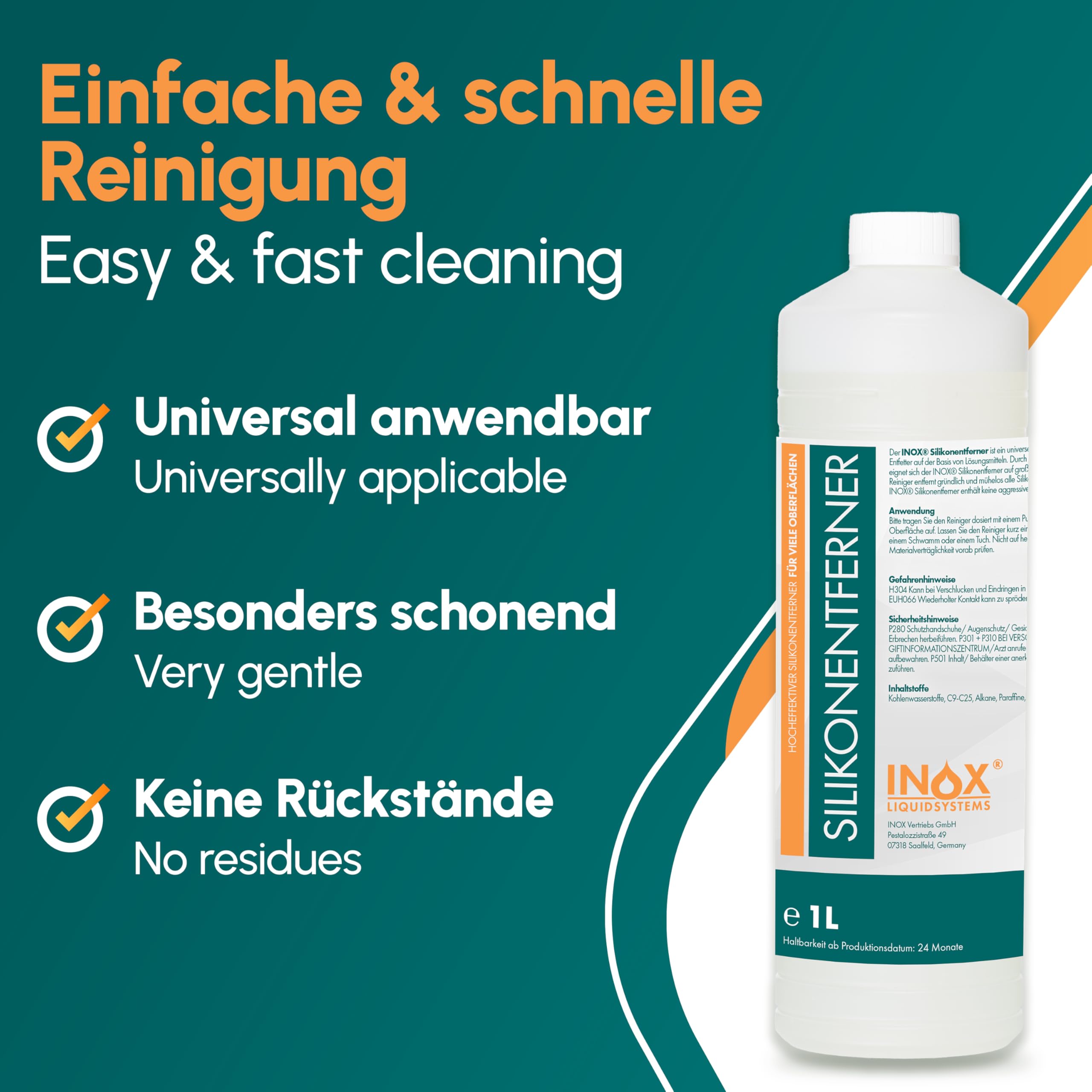 INOX® - Silikonentferner 4x1L IX400 | Der Silikonreiniger entfernt mühelos Fette, Öle & Silikon | Intensive Reinigung | Wachsentferner für Autolack | Besonders schonend