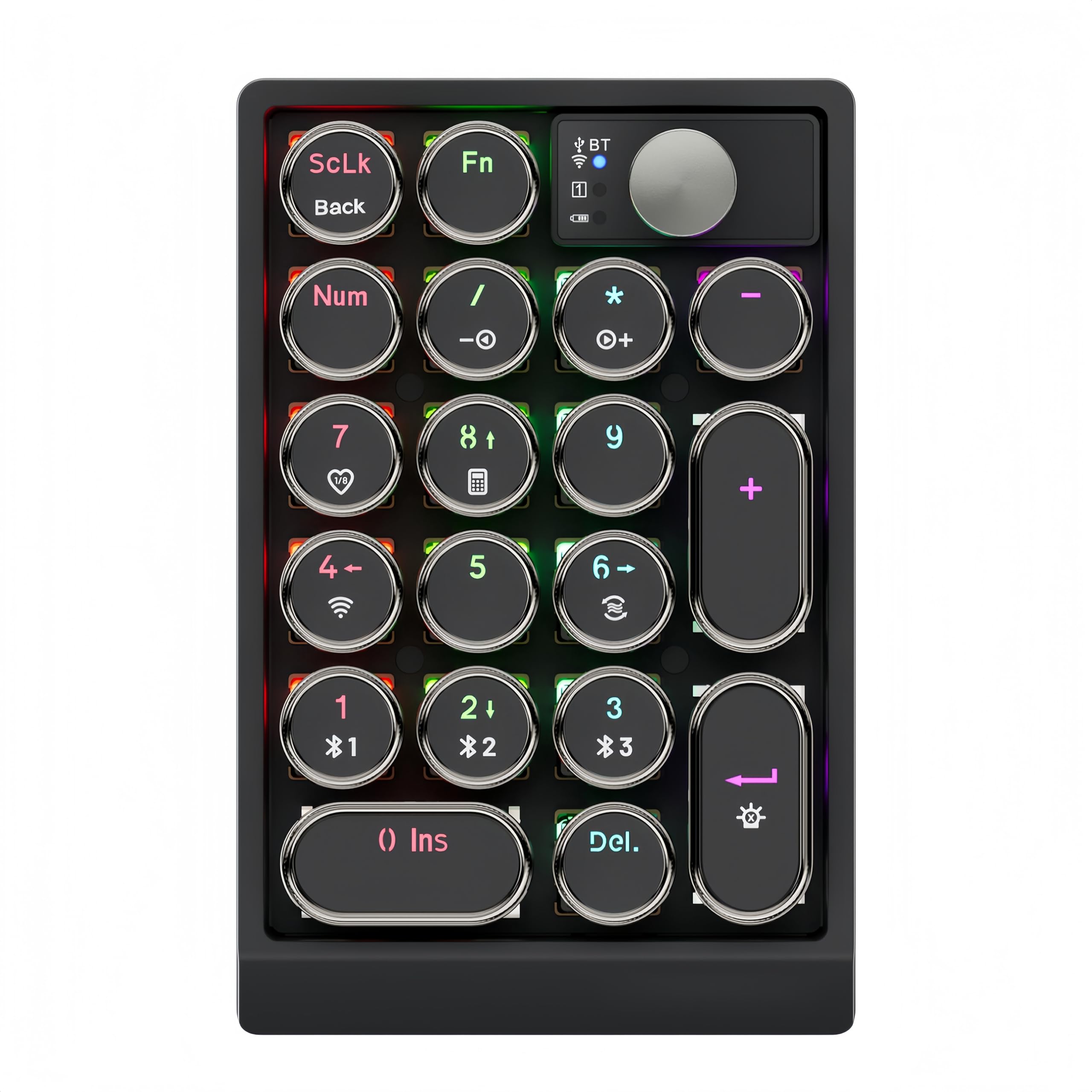 PUSOKEI Pavé Numérique Mécanique Rétro avec Bouton, BT/2,4 G/Filaire Trimode, Rétroéclairage RVB, 19 Touches échangeables à Chaud, Clavier Numérique USB pour Ordinateur Portable et de