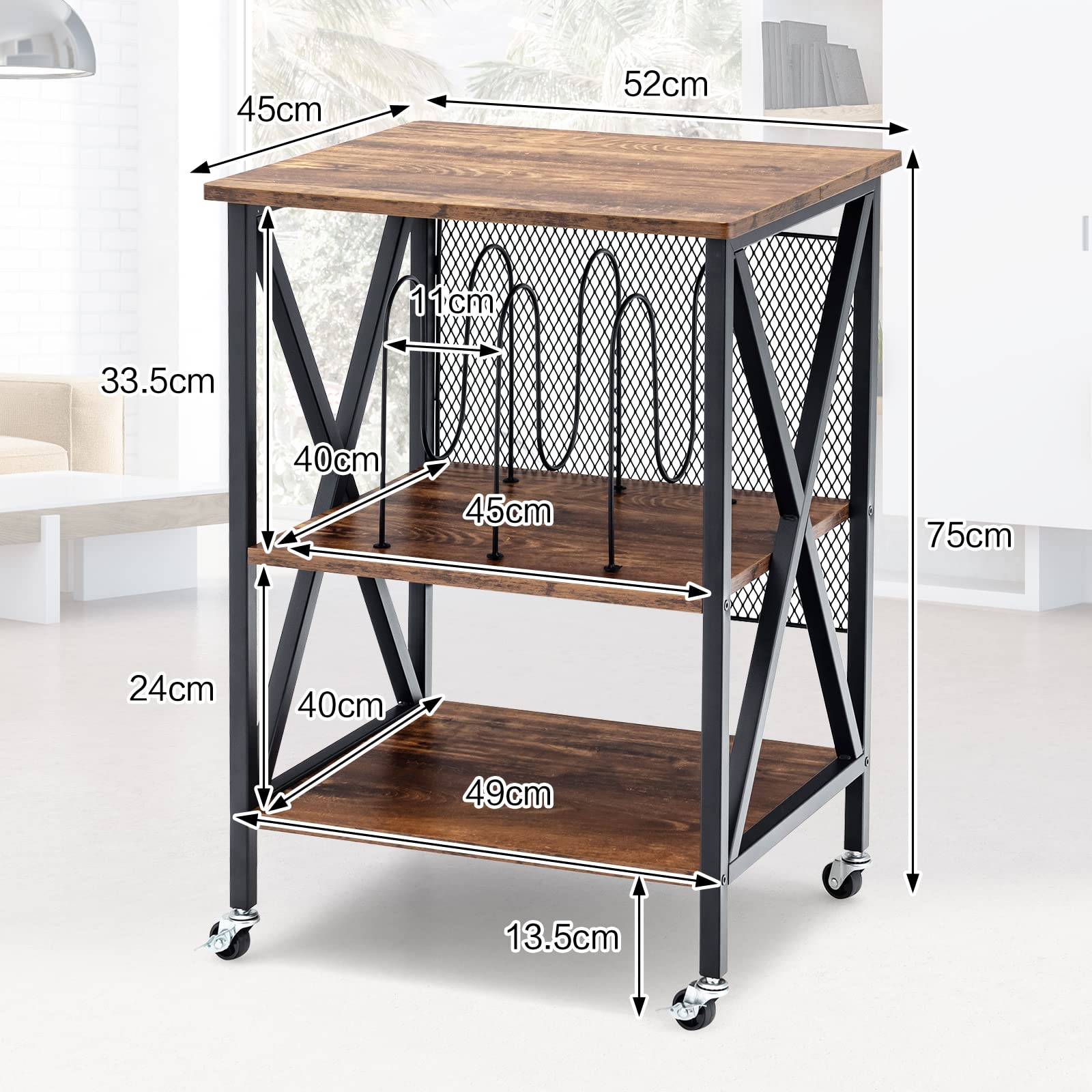 LELELINKY 3-laags bijzettafel, platenspelerstandaard met opslag tot 100 albums, industriële hoge bijzettafels, draaitafelstandaard voor vinylopslag, bruine platenspelerhouder plank voor woonkamer LELELINKY 3-laags bijzettafel, platenspelerstandaard met opslag tot 100 albums, industriële hoge bijzettafels, draaitafelstandaard voor vinylopslag, bruine platenspelerhouder plank voor woonkamer