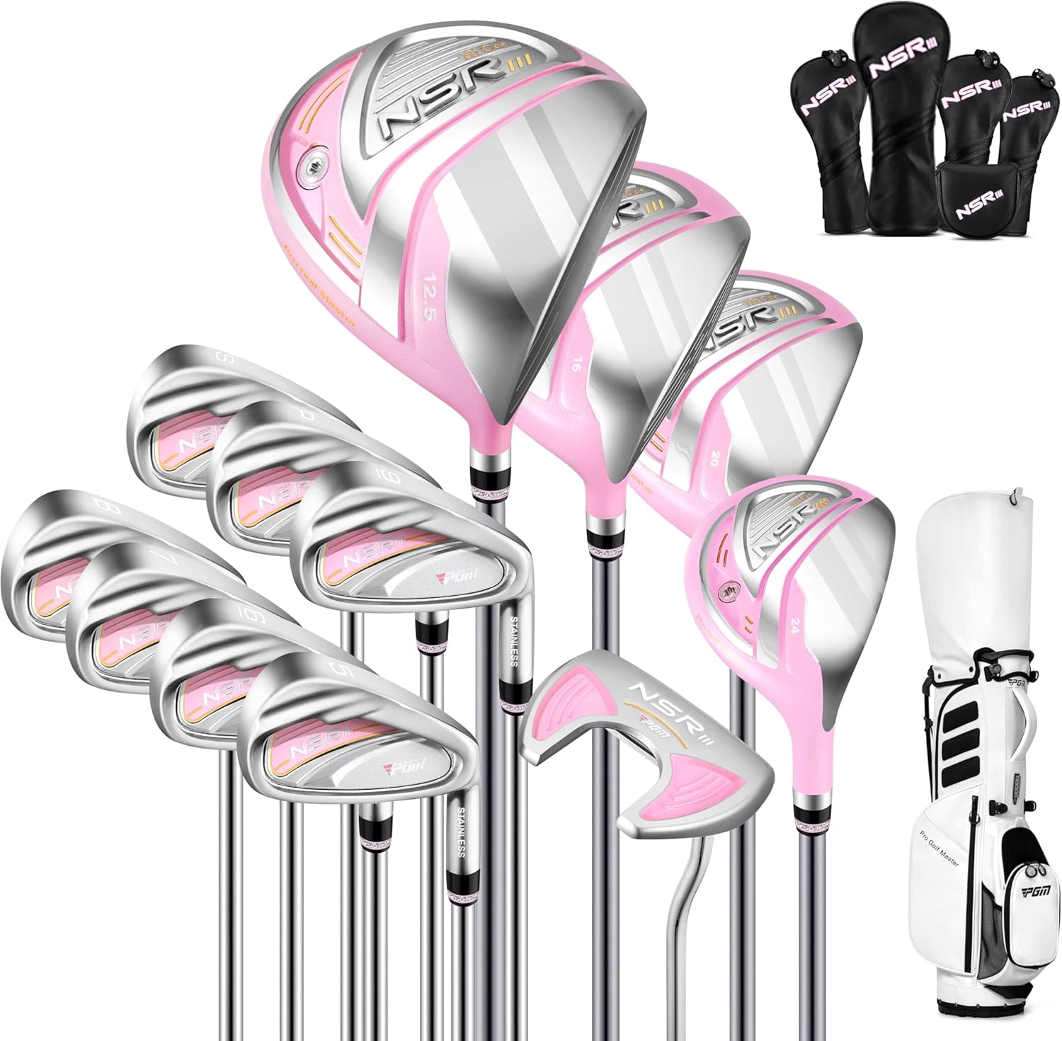 PGM Lady Golf Club Set 12-Piece – Complete Right Handed Set with Lightweight Graphite Shafts, Forged Titanium Driver, Stand Bag – Ideal for Beginner & Intermediate Women Golfers AMLTG041-5