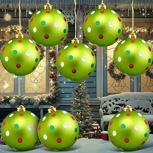 Miniatura 9 de Paquete de 8 adornos de bolas de Navidad grandes de 6 pulgadas con purpurina, esferas colgantes de plástico rojo/verde/blanco, adorno de Navidad