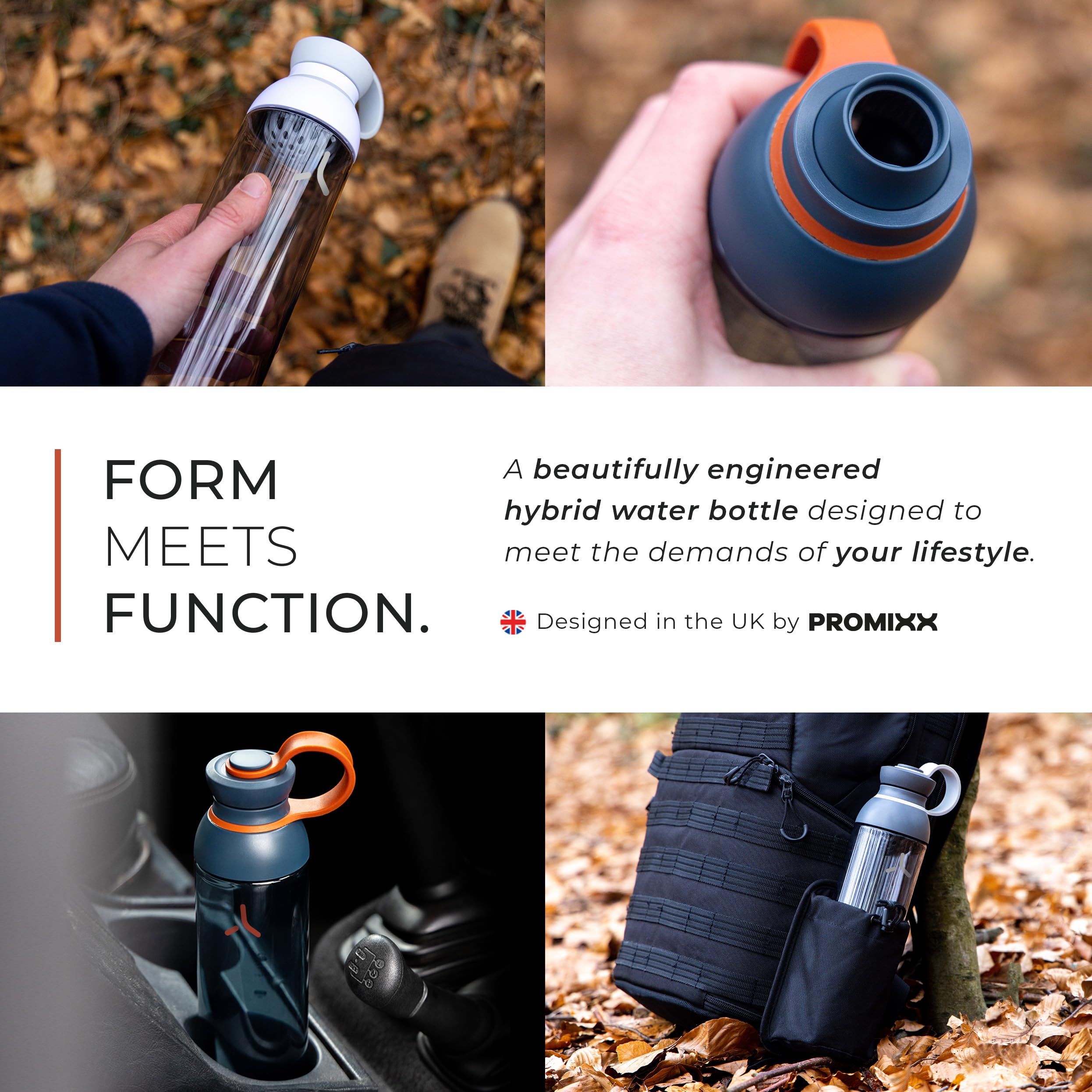 Promixx FORM Protein Shaker Bottle for Protein Shakes Infusions and Hydration - Durable Gym Shaker Bottle, Leakproof Lid, Odourless - 760ml / 26oz (Graphite Gray)