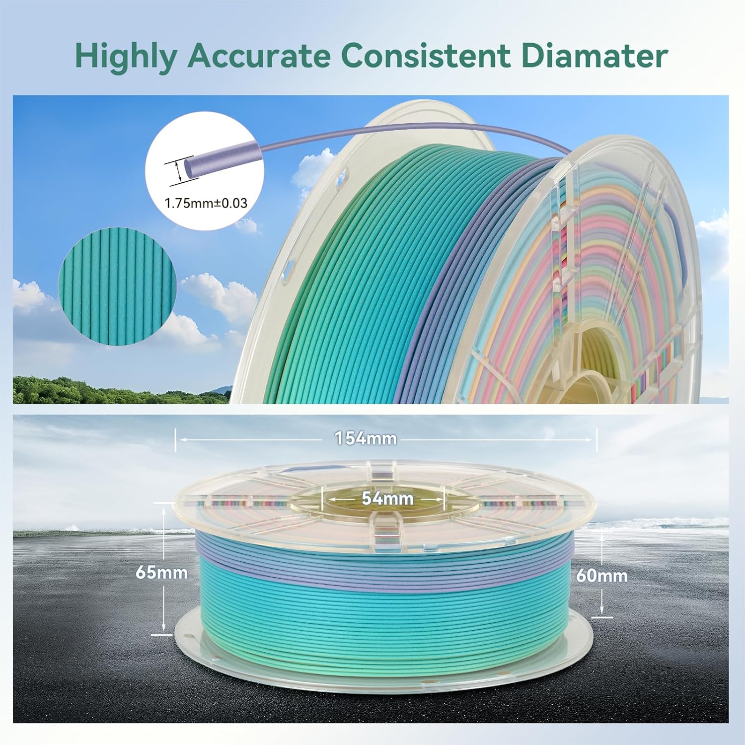 Kingroon 3D Printer Filament Matte Rainbow PLA Filament 1.75mm 3D Printing Filament 1kg Dimensional Accuracy ±0.02mm,Fit Most 3D Printers - Image 4