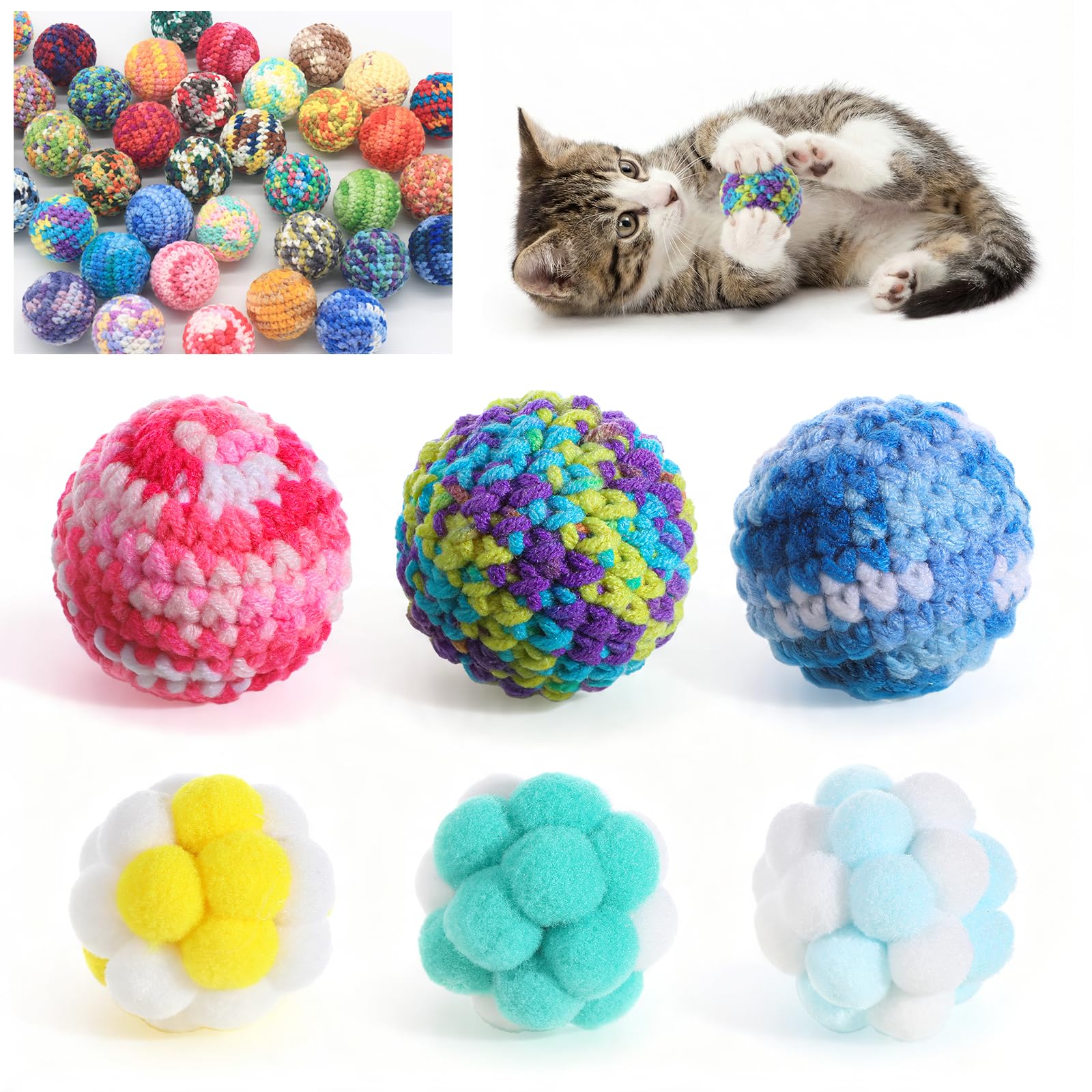 Zelphvt 6 PCS Cat Balls Toys for Indoor Cats, Fur Ball Cat Toy with Jingle Bell Ball Interactive Kitten Toys for Indoor Cats Chasing Soft Pom Pom Balls for Kitten, Dog, Puppy
