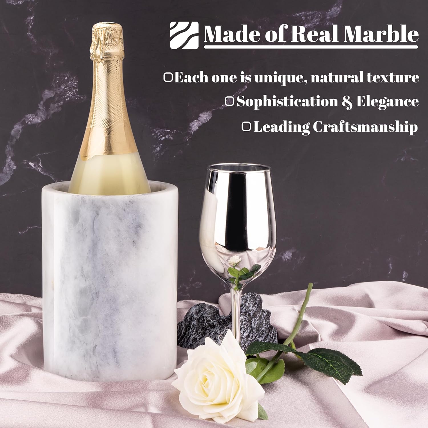 Marble Wine Bottle Chiller, Outdoor Wine Cooler Bucket, Marble Wine and Champagne Chiller for Any 750ml Bottle, Keeps Wine and Drinks Cold, Ideal Gift for Wine Lovers - Image 7