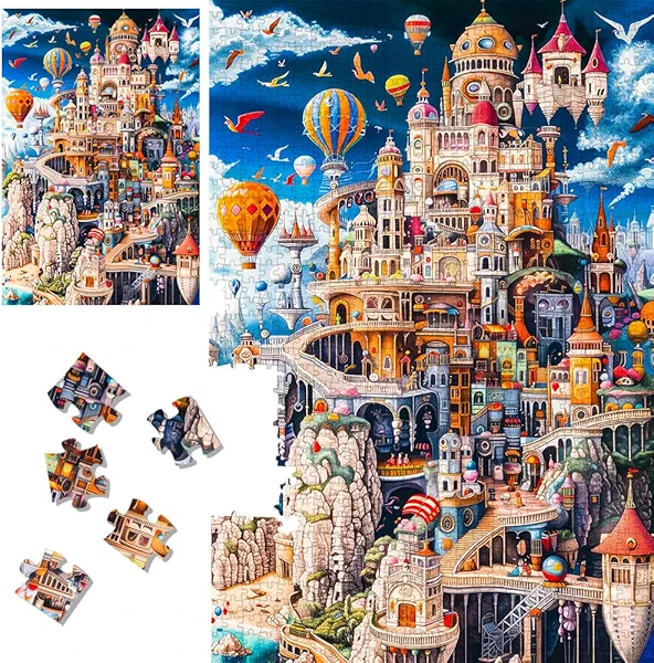 Whimsical Castle Fall Puzzles with Letters on Back 1000 Pieces Cool Challenging Jigsaw Puzzles for Adults Fantasy Art Educational Funny Unique Hard Difficult Puzzle