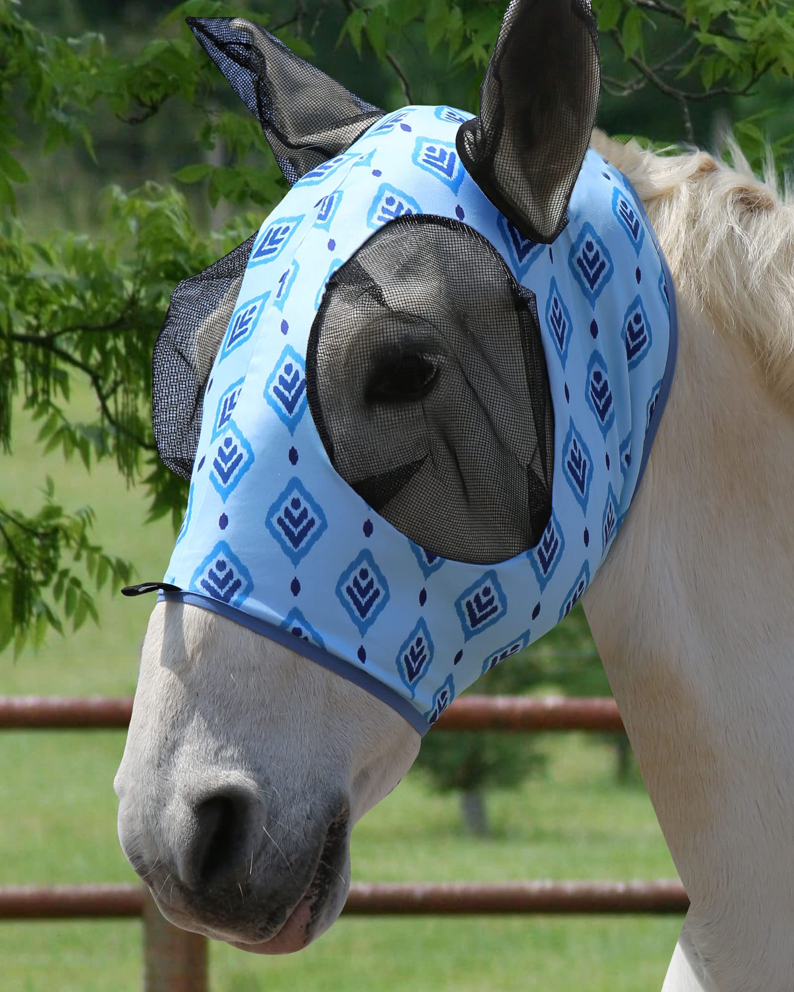 Harrison Howard Super Comfort Stretchy Fly Mask Large Eye Space with UV Protection Soft on Skin with Breathability Nature Aztec XL Extra Full Size