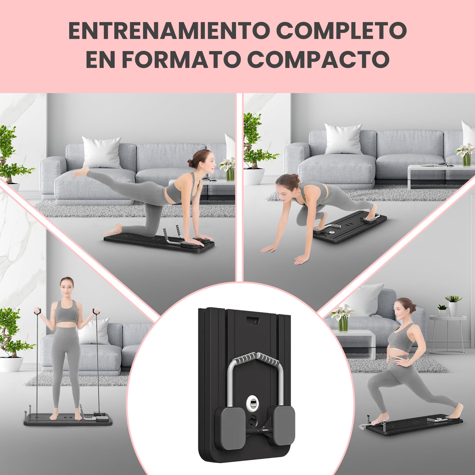 Extralink Pilates Board – Pilates Reformer Plegable para Casa, Multifuncional, Entrenador de Abdomen con Bandas de Resistencia, Rebote Automático, LCD, Soporte para Teléfono, Compacto & Estable