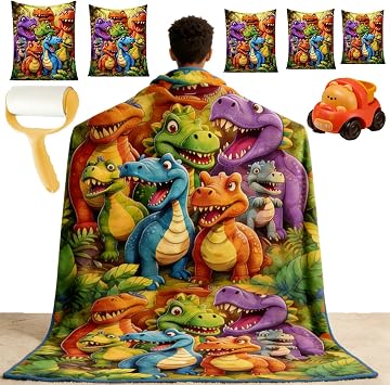 2026 New Cute Dinosaurs HD Digital Print Flannel, Upgraded Thickened 3D Dinosaur Blanket for Boys Girls, 5 Sizes Soft Funny Throw Blanket, Cartoon Dino Flannel Blankets All-Season 130*150cm50*60in