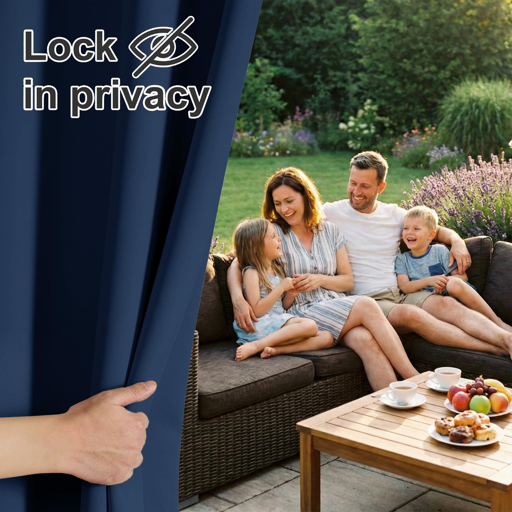 RYB HOME Waterproof Outdoor Curtains 84 inches Long, Water & Stain Resistant Windproof Drapes Blackout Outside Curtains for Gazebo Porch Cabana, W52 x L84 inches, 1 Panel, Navy Blue - 3