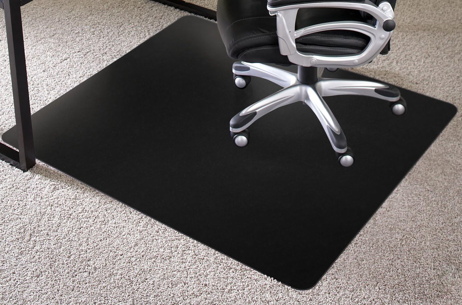 Beautiful Black Rectangle Chair Mat for Carpeted Surfaces, Straight Edges, Rounded