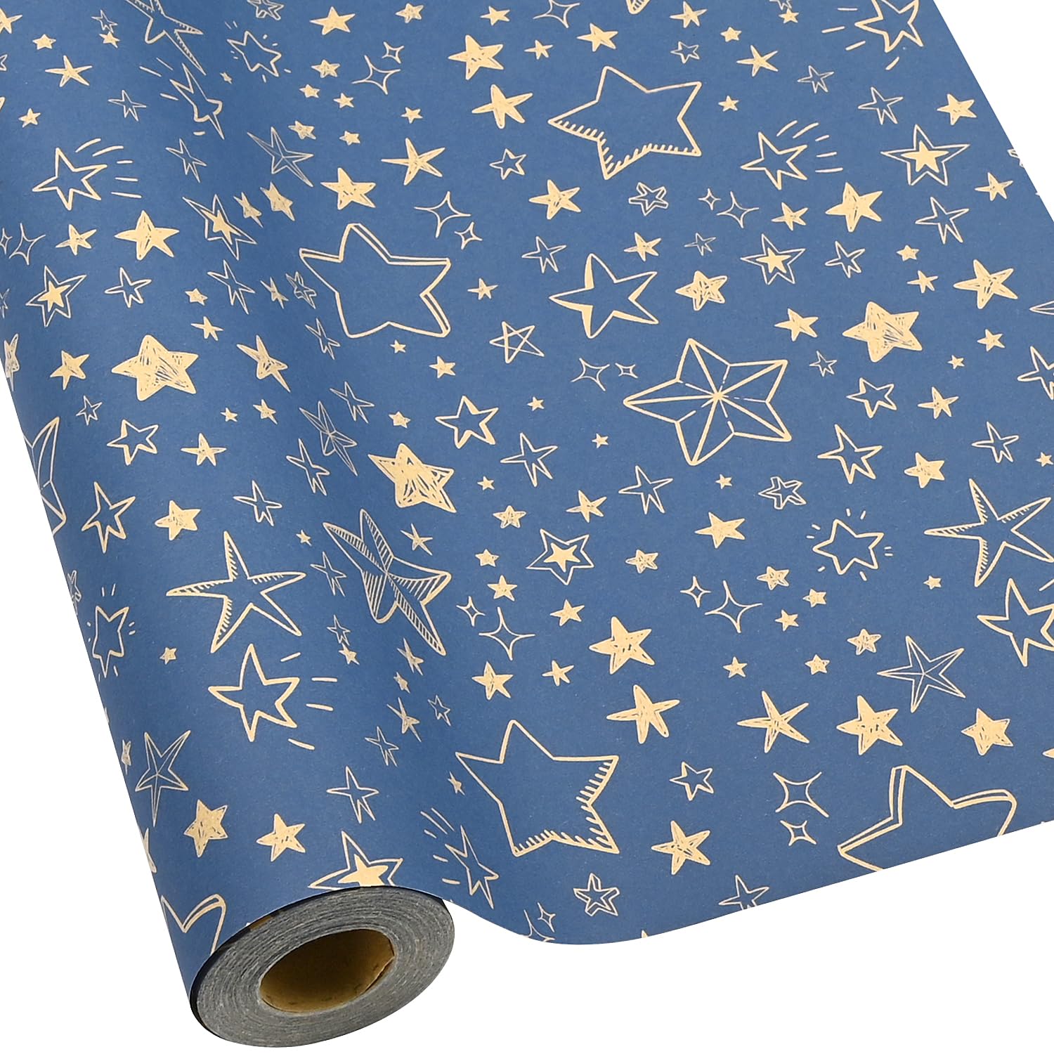 FMDPZUP Christmas Wrapping Paper Roll,16m *43cm Blue Star Eco Xmas Wrapping Paper Kraft Blue Paper Perpect for Christmas
