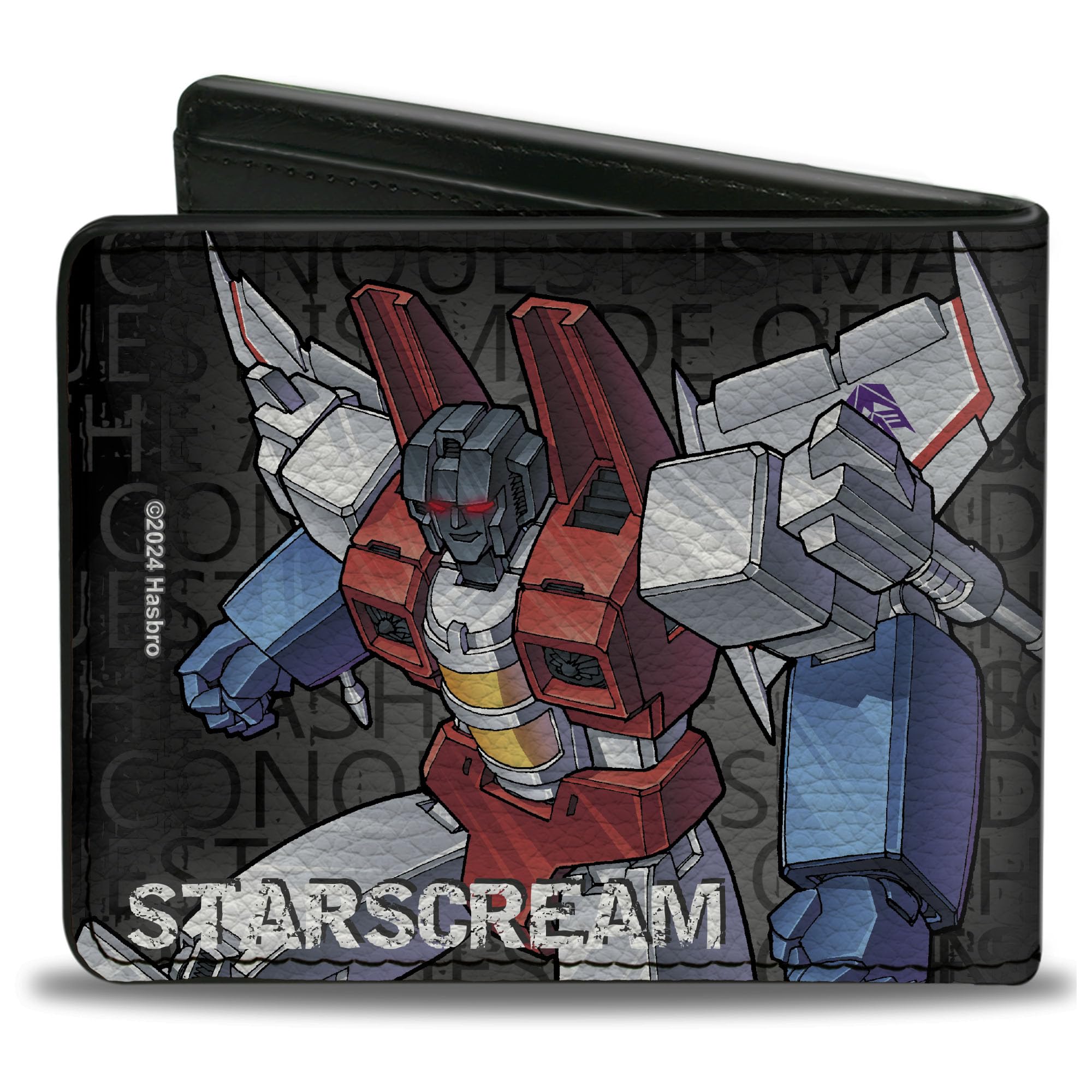 Buckle-Down Hasbro Wallet, Bifold, Transformers Starscream Poses and Decepticon Shield Grays, Vegan Leather