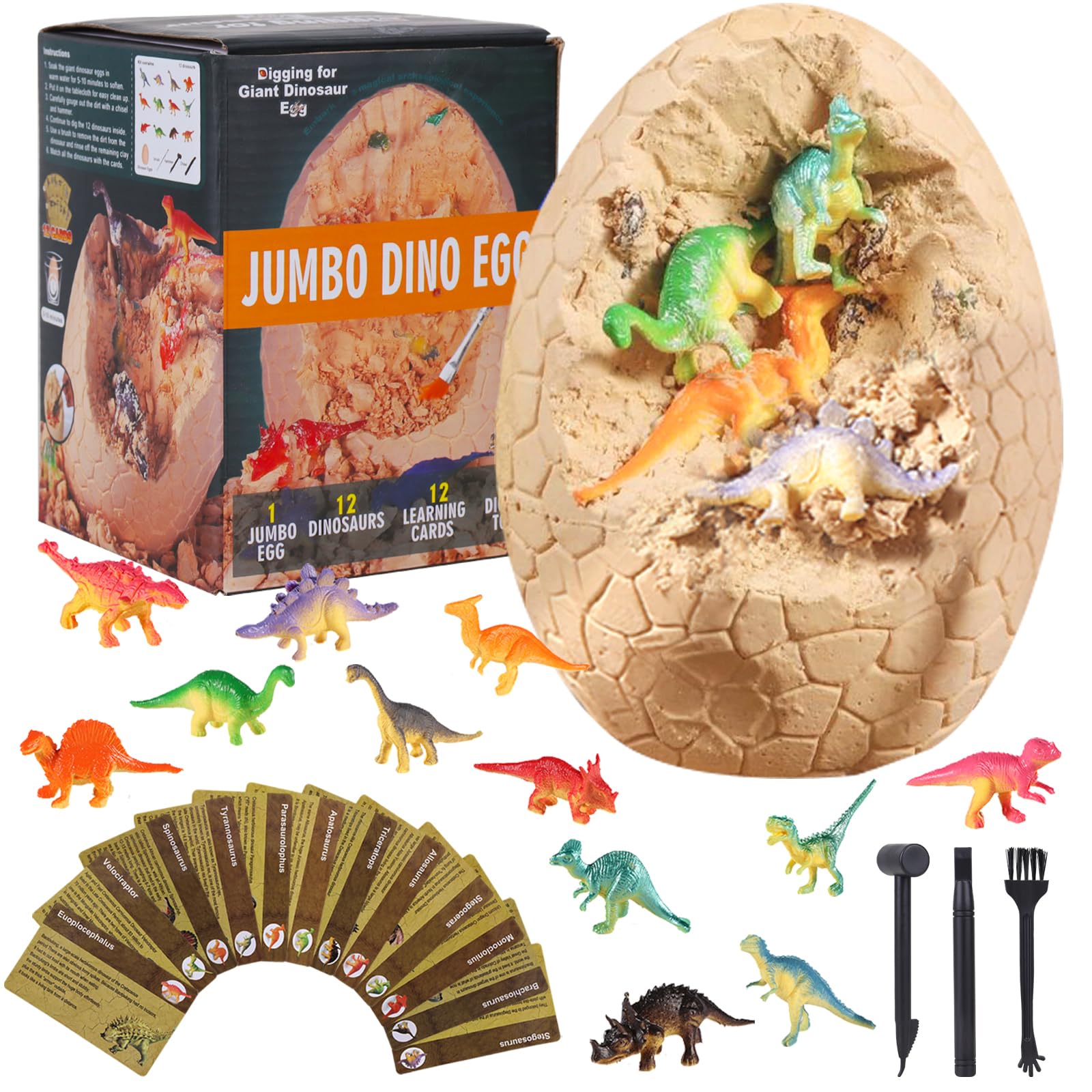 Grote dinosaurus ei voor kinderen, dinosaurussen graven kit, graaf 12 stuks dinosaurus figuren, jongens dinosaurussen partij spel STEM leren speelgoed dino cadeau voor jongens vanaf 6 jaar