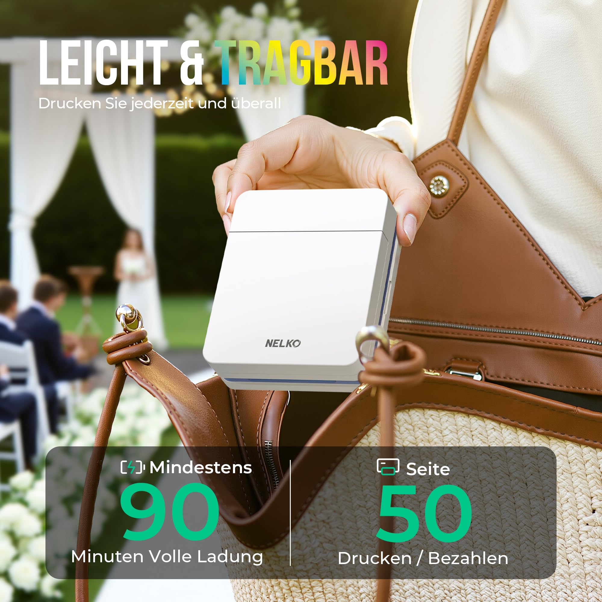 Nelko Fotodrucker PP01 Tragbarer Mini Fotodrucker, 20 Blatt Fotopapier,Weiß | Tintenstrahl-Aufkleberdrucker kompatibel mit iOS/Android mit Bearbeitungs-App, Ideal für Partys, Reisen und Bullet Journals