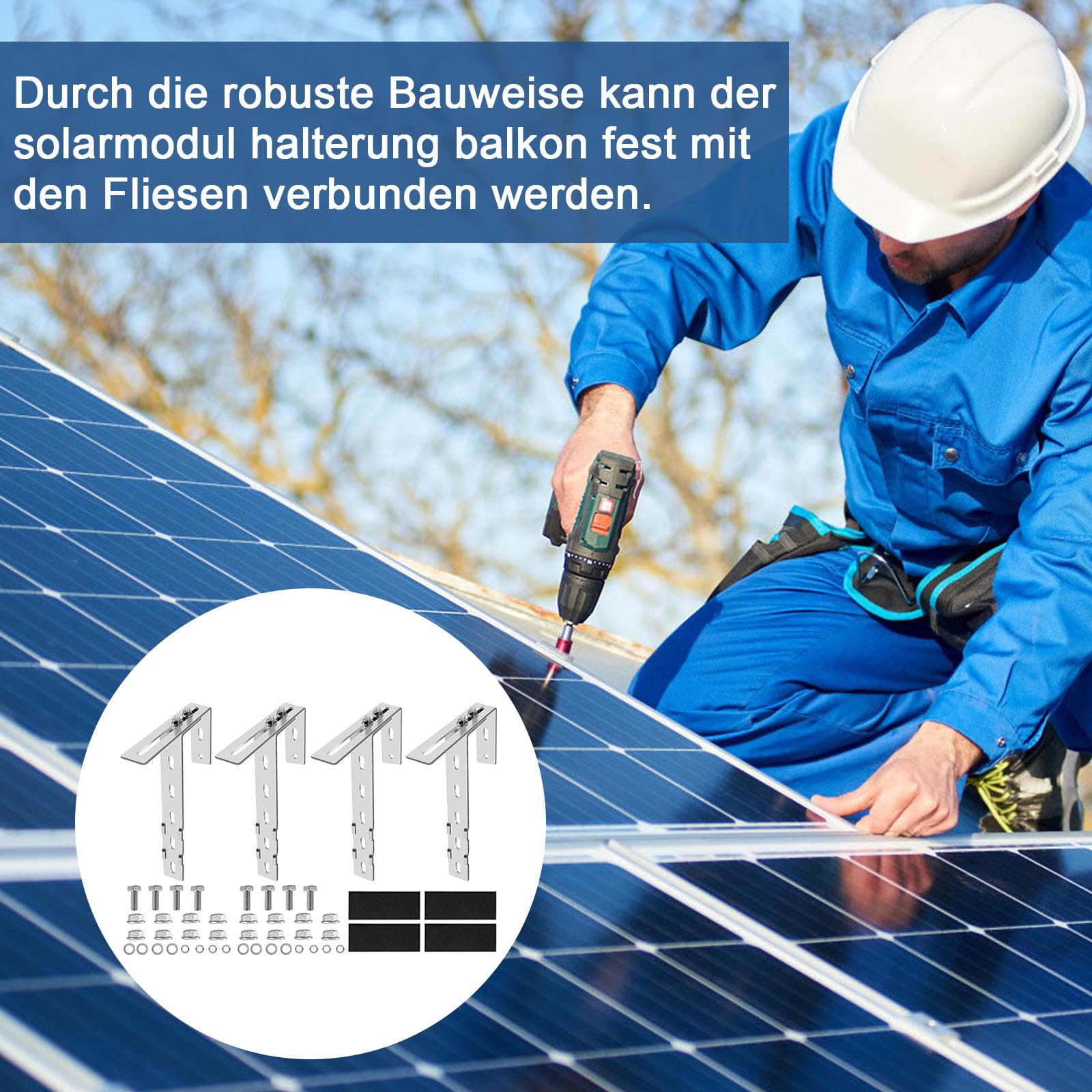 4 Stück Solar Balkonkraftwerk Halterung Balkon Haken Set, Verstellbare Balkonhalterung für Solarmodule, Solarpanel Halterung Kein Bohren Erforderlich für Solarmodul Runde Eckig Balkongelände