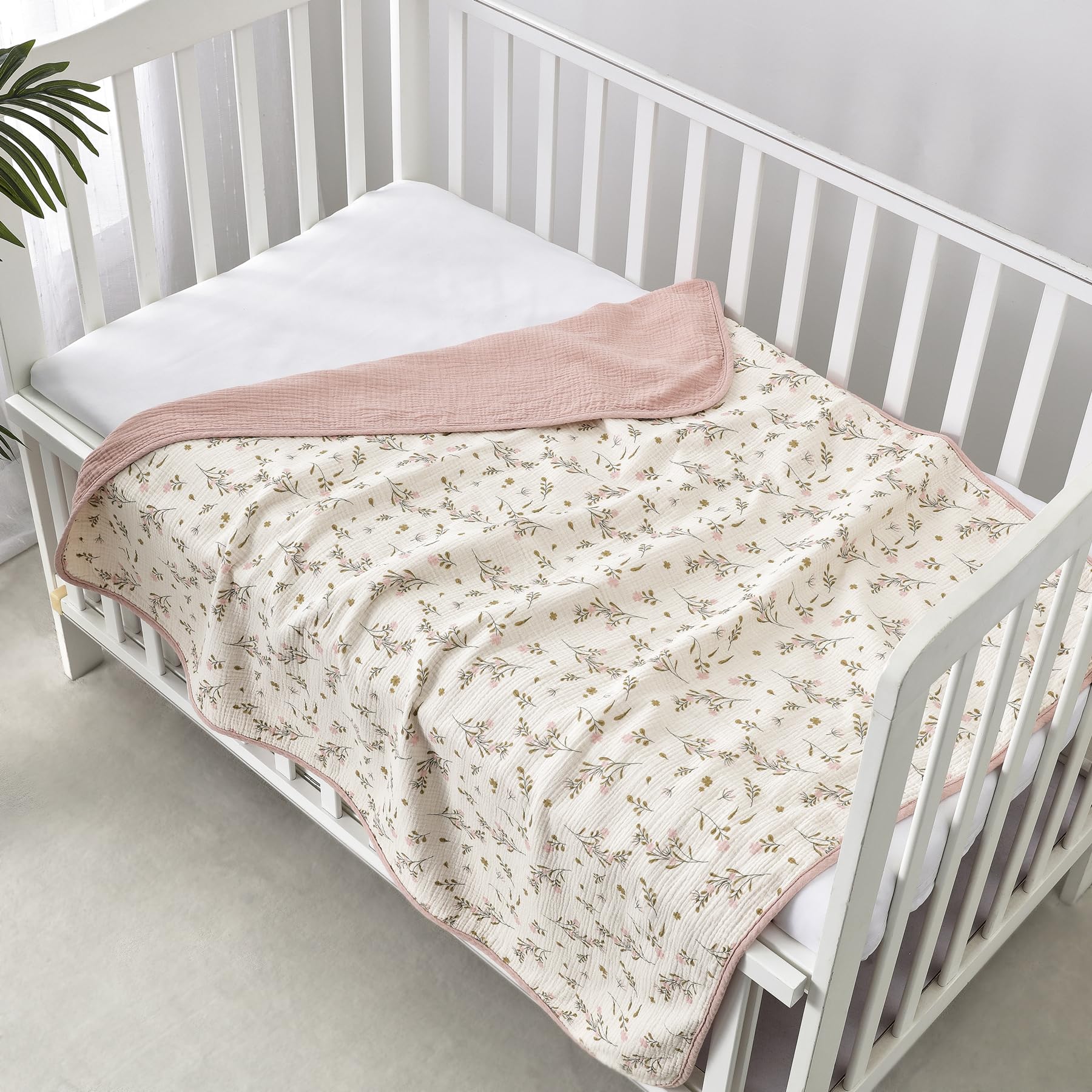 CREVENT 100% Bio-Baumwolle Musselin Babydecke für Neugeborene, unverzichtbar für Baby-Dusche Geburtstag Geschenk - Blume 100X100cm