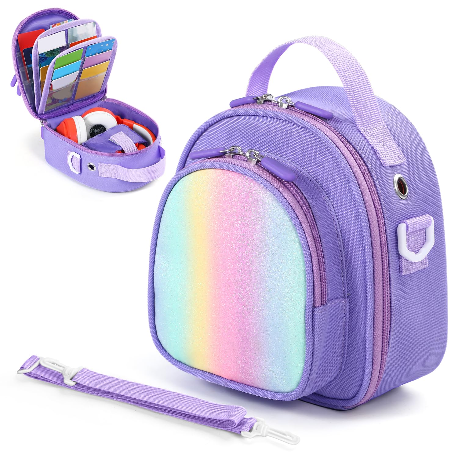 Carrying Case Compatible with Yoto Mini (2024 Edition),30 Cards Storage Bag with Handle and Shoulder Strap, Travel Storage box for Player & Headphone