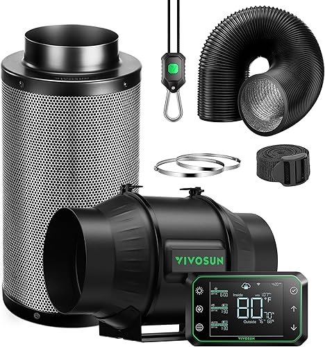 VIVOSUN Smart Air Filtration PRO T6 Kit 6 pulgadas, AeroZesh T6 Ventilador de conducto en línea con temperatura GrowHub E42A Controlador WiFi de