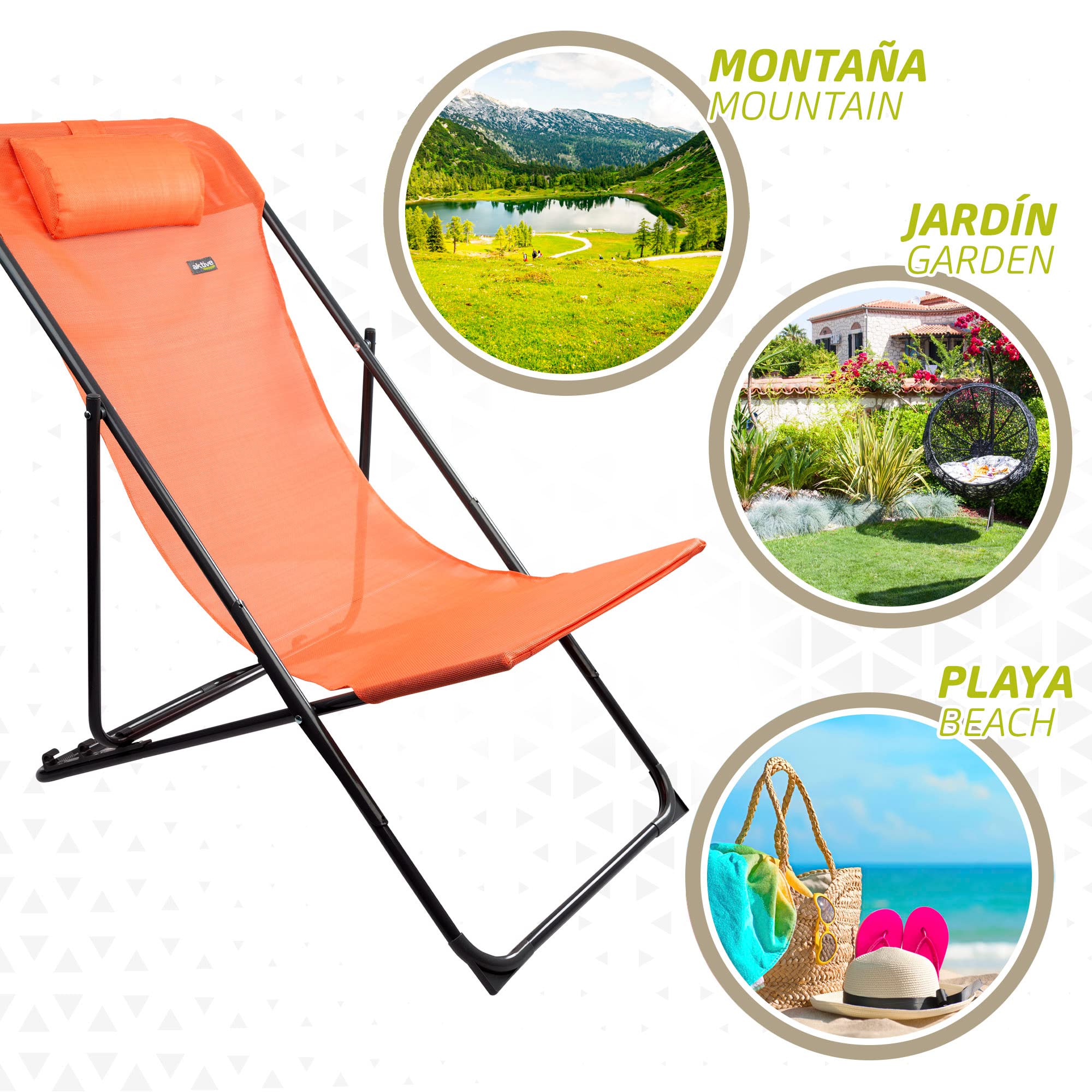 AKTIVE Hamac Pliable Jardin Multi-Position Orange avec Coussin