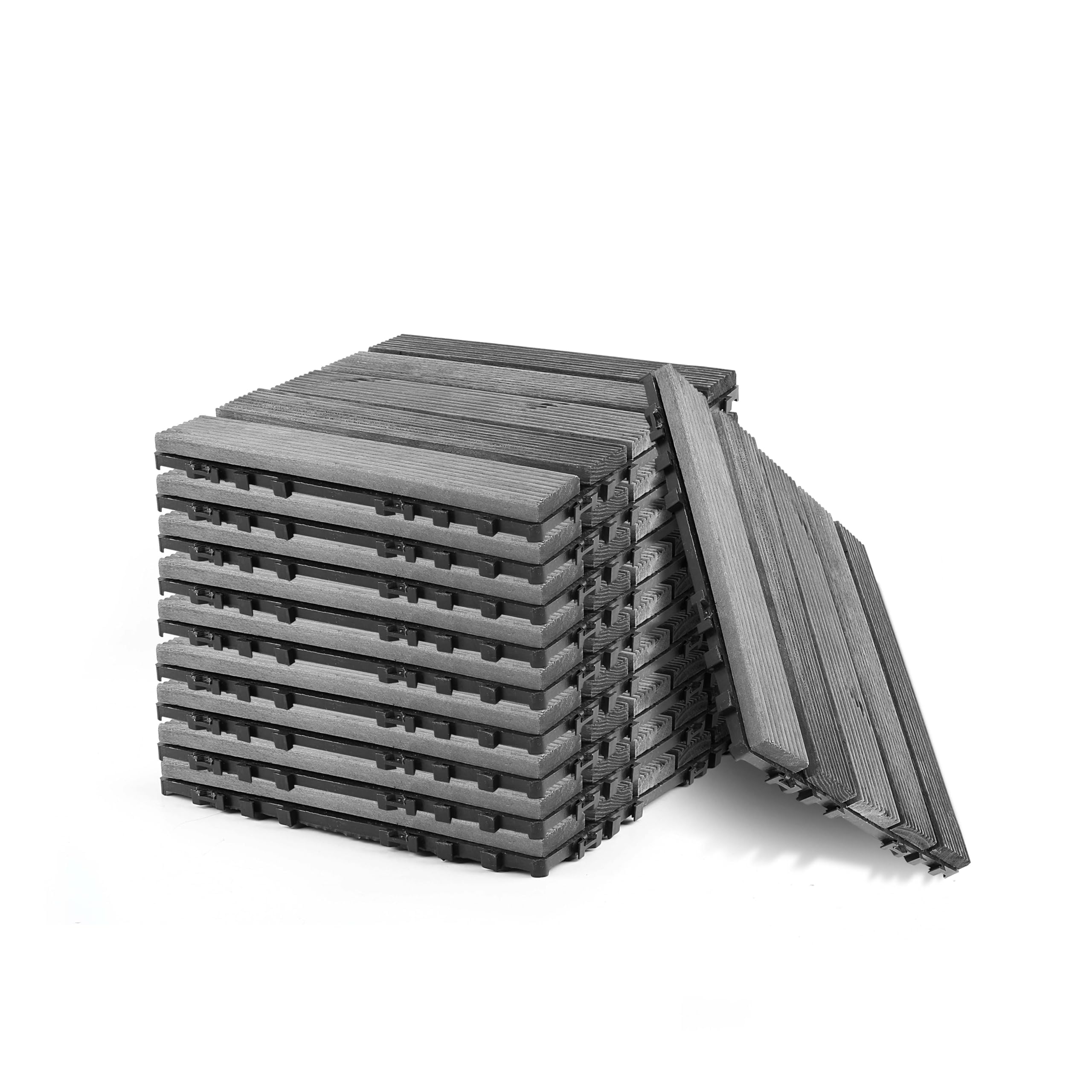 My Garden 10 PCs Interlocking Floor Tiles Indoor Outdoor Wooden Decking Tiles Ideal For Patio, Balcony, Roof Terrace, Hot Tub Easy Click Design Easy To Drain Water 30x30 CM