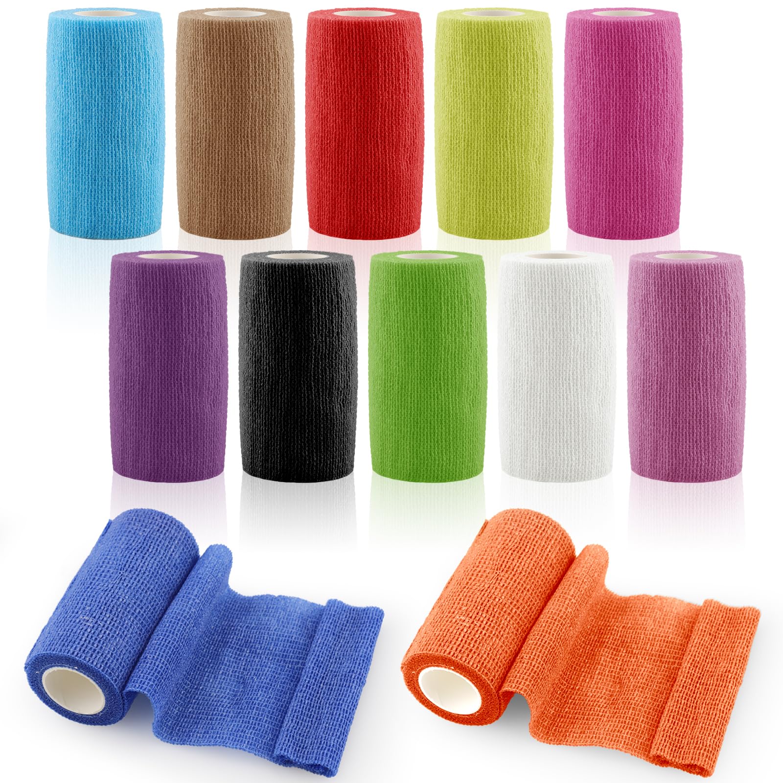 Benda elastica autoadesiva 12 rotoli 10 cm x 4,5 m, benda elastica coesiva per bendaggi sportivi, tape crossfit e nastro per parastinchi calcio