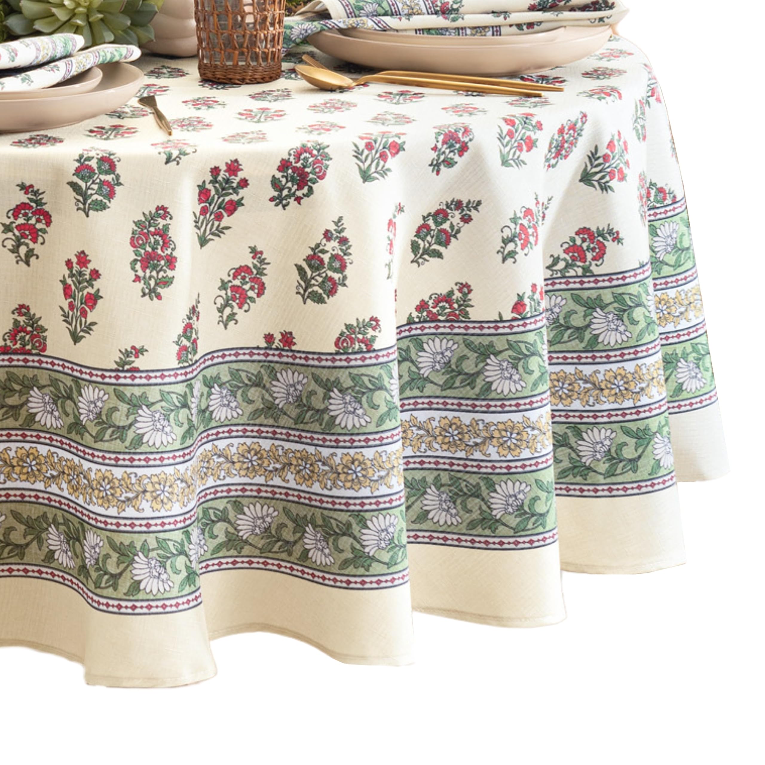 Elrene Home Fashions Nomad Harvest Block Print Fall/Thanksgiving Oval Tablecloth, 60"x84"