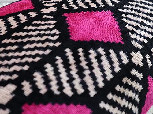 Miniatura 8 de Almohada decorativa hecha a mano con relleno de plumón, patrón geométrico, negro magenta rosa, funda de cojín lumbar de seda de terciopelo suave