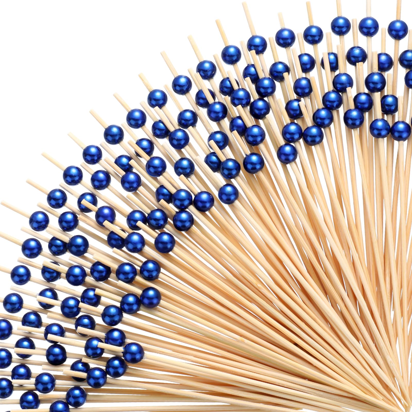 Reallnaive 600 Pcs Pearl Cocktail Picks 4.7Inch, 0.3" Bead, Navy Blue