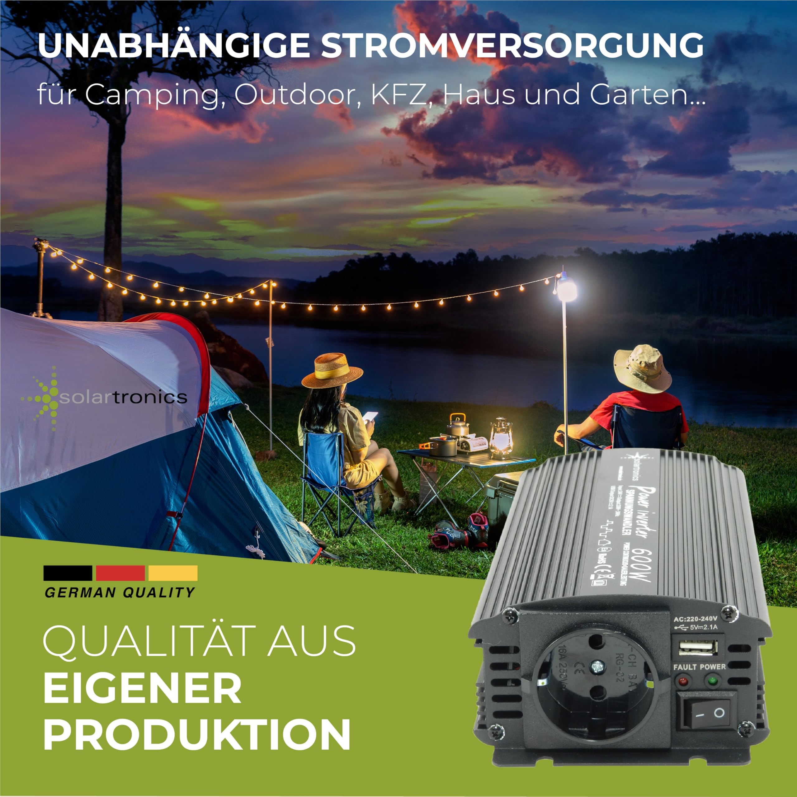 Solartronics Convertidor de Voltaje NM600 12V a 230V, 600W Continuo, 1200W Potencia Maxima, Onda Sinusoidal Modificada con Enchufe Schuko Puerto USB, Carcasa de Aluminio, Negro