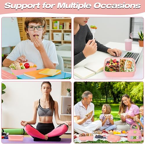 Miniatura 7 de Lonchera de 77 piezas con aislamiento térmico de color rosa, apilable, a prueba de fugas, con taza, bolsa de almuerzo, cuchara, tenedor, 60 notas