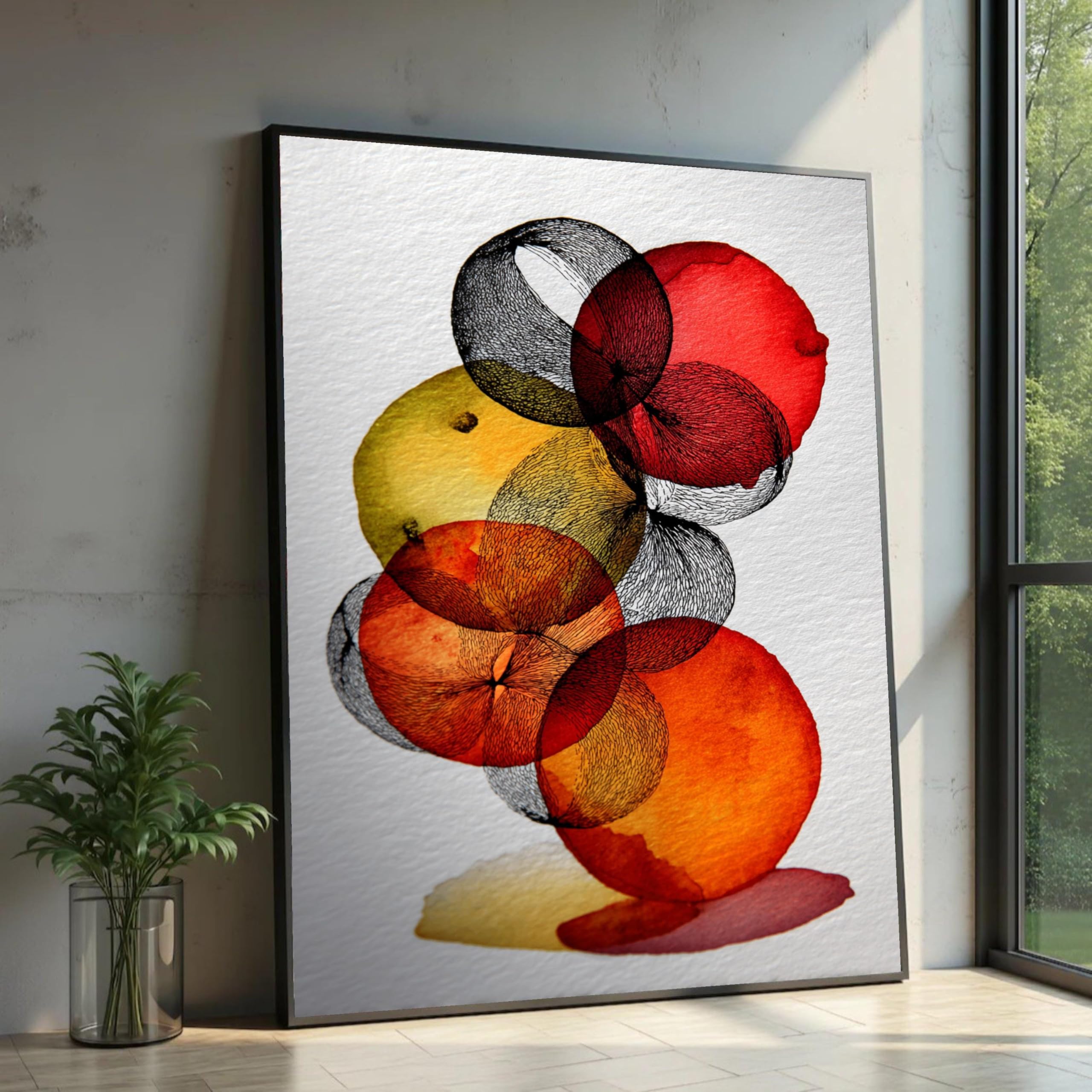 XINBAO Abstract Circles Canvas Art, Modern Geometric Wall Decor, Large Canvas Wall Art, for Home Decor sized Piece Painting(60x80cm/Frameless)