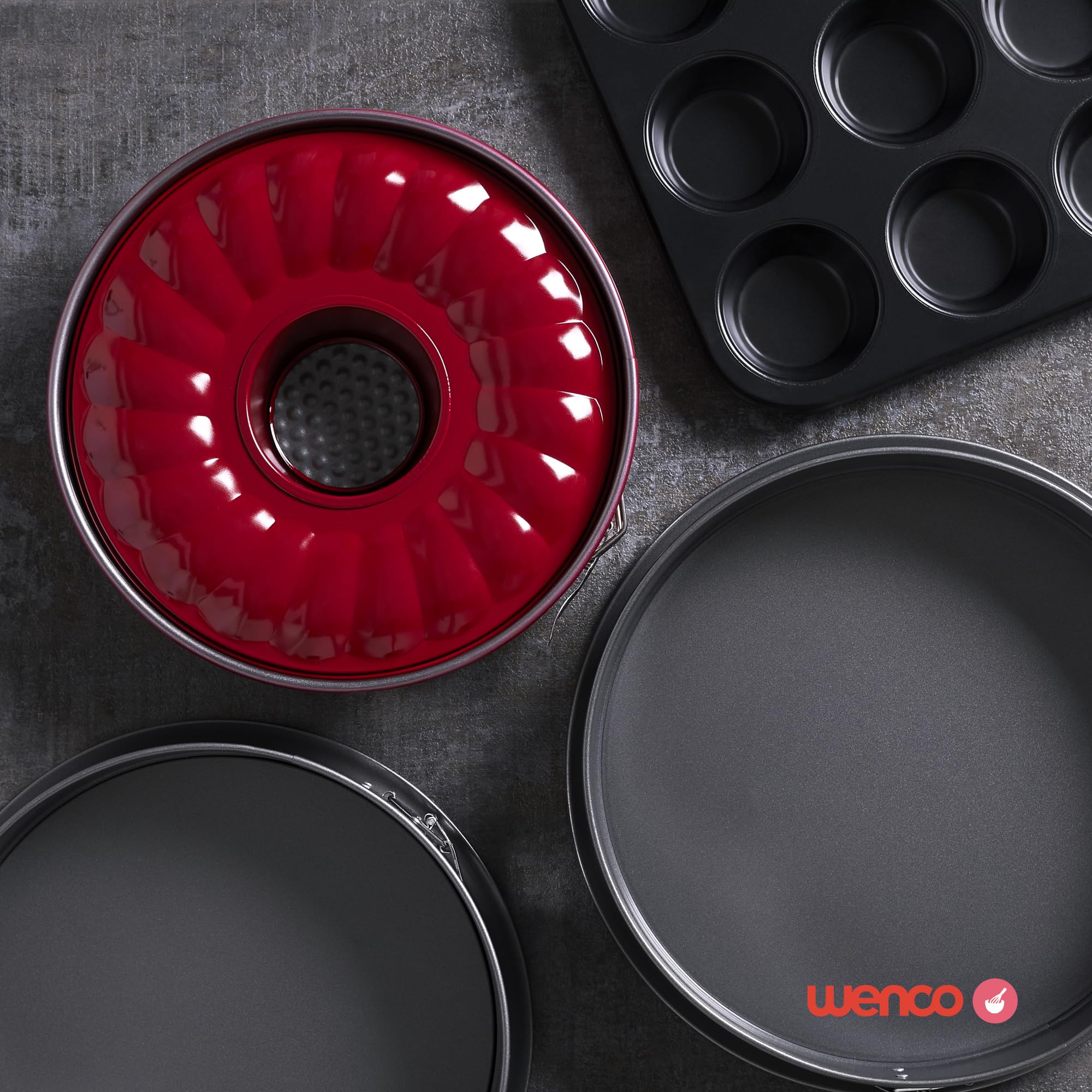 wenco Tortownica 26 cm, forma do ciasta z płaskim i rurowym dnem, 2 półki, okrągła forma do pieczenia, zabezpieczona przed wyciekiem, z powłoką zapobiegającą przywieraniu, czerwona