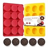 2PCS Silicone Cookie Chocolate Molds, Vituer 12-Cavity Round Silicone Baking Mold for Oreo, Candy, Chocolate, Cookie, Mini Cake and Jelly, Dishwasher Safe (Red+ Orange)