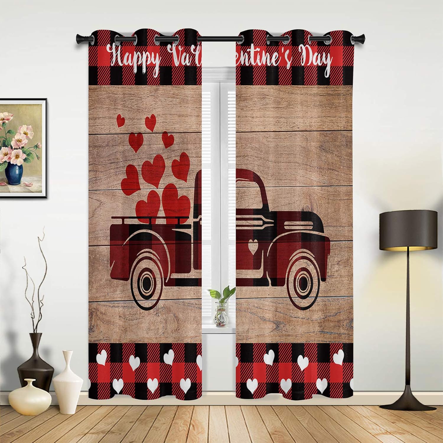 Window Curtains Drapes Panels Happy Buffalo Lowest Price Day Red Valentine S